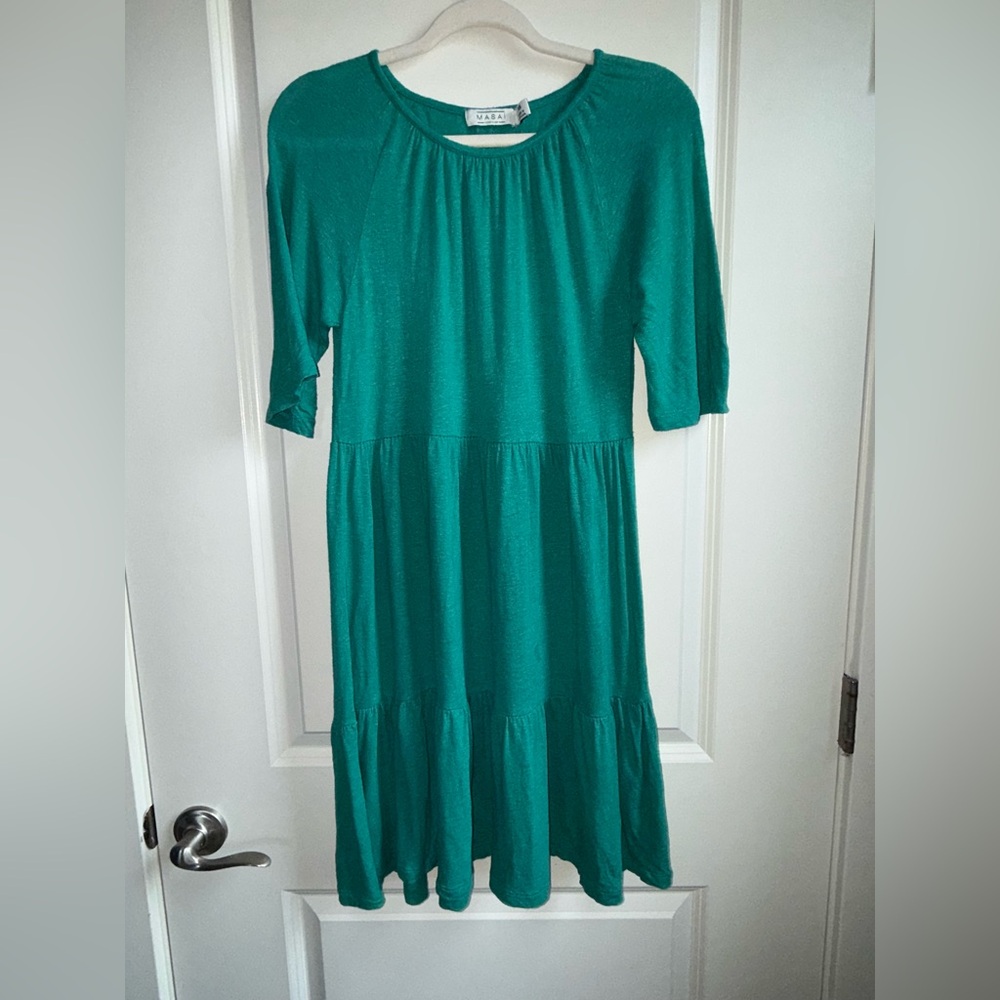 Masai Copenhagen Women’s Teal Size Small Linen Blend Midi Dress